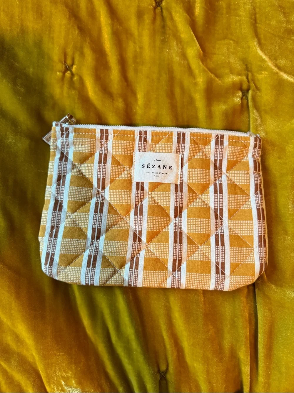 Sézane Yellow Plaid Cosmetic Pouch